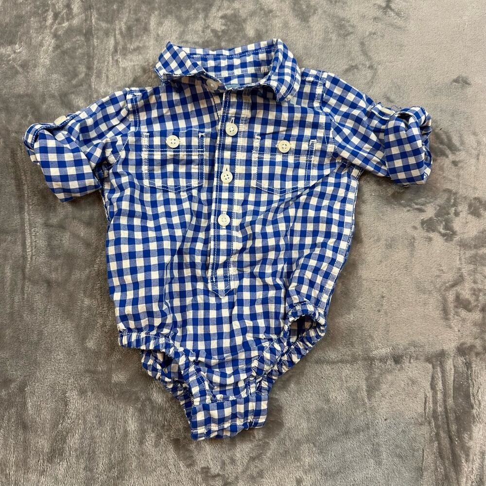 Baby Gap Shrt Blue White Gingham Check Button Down Collared Shirt Boy 3-6 Months - Picture 2 of 8